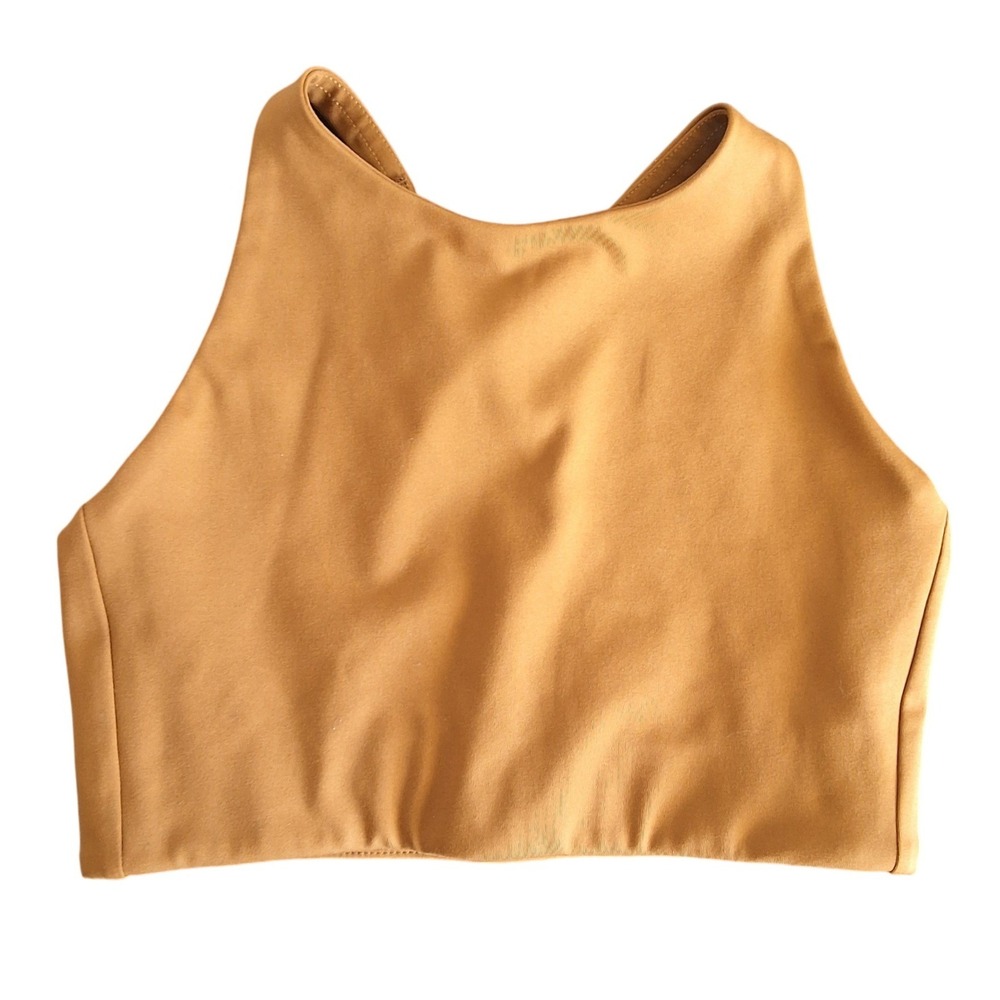 Girlfriend Collective High Neck Sports Bra Mustard Yellow Strappy Back XS
